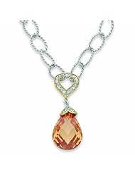 Sterling Silver Champagne CZ Teardrop Oval Link Necklace