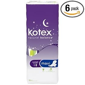 Kotex Overnight Maxi Pads, 28 Count (Pack of 6)