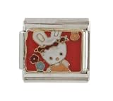SilverBin Enamel Paint Flower Bunny Easter Theme Stainless Steel Italian Charm Link