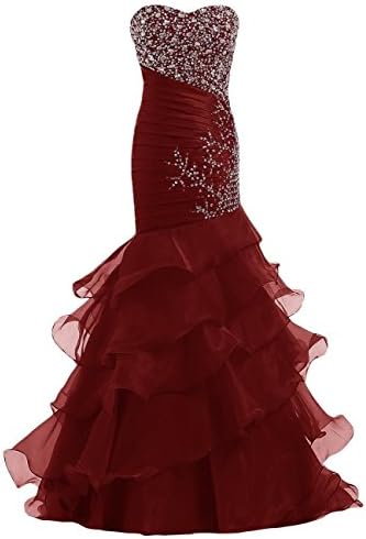 Charmingbridal Fashion Mermaid Beaded Organza Formal Gown Long Evening Prom Dress