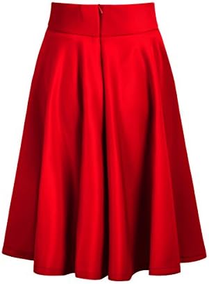 DEWSON Women's High Waist Full A Line Pleated Big Swing Dress Midi Skirt 4 Red