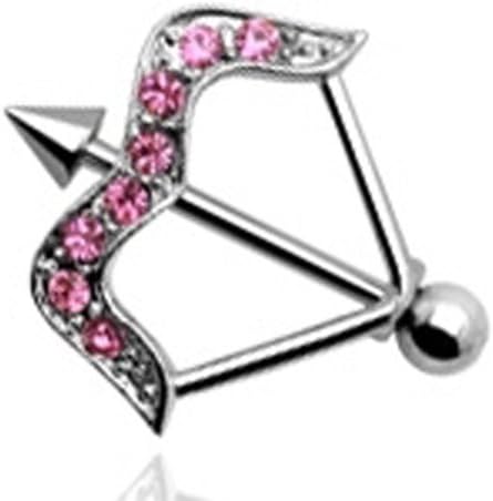 Urban Male 1.6mm Stainless Steel Bow & Arrow Nipple Shield With Coloured CZ Stones (Pink)