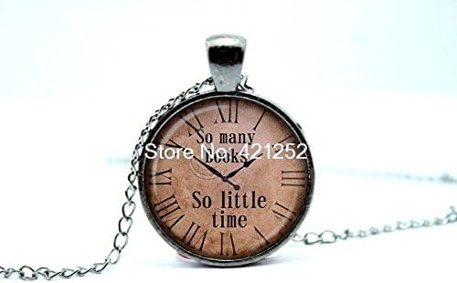 Pretty Lee 2015 Fashion Quote Pendant So Many Books So Little Time Watch Necklace Old Clock Steampunk Glass Photo Cabochon Necklace Christmas gift