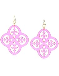 Sandy Hyun "Deco Lucite" Neon Pink Lucite Fleur De Lis Earrings