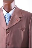 Mecca - Men's Superior 150's Single Breasted 4 Button Rust Stripe Vested Dress Suit with Wide Leg Pants