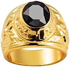 Men's Black Onyx Hip Hop Gold Tone Plated Stainless Steel Charm Ring