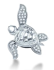 10K White Gold Turtle Micro Pave Set Round Diamond Pendant - (1/10 cttw)