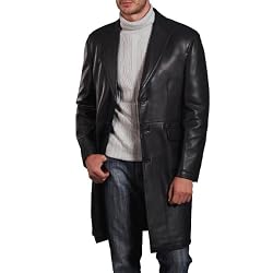BGSD Men's New Zealand Lambskin Leather Long Coat