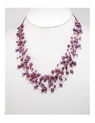 Purple (Dyed) Japanese silk cord Fresh Water Pearls Necklace In Zinc