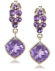 10k Yellow Gold Cushion Cut Shades of Amethyst Dangle Earrings