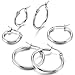 MOWOM Silver Stainless Steel Hoop huggie Earring Classic Charm Elegant ( 3 Pairs )