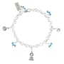 Young Sitting Buddha, Om (Aum) Design, Lotus Flower and KARMA Word Tag Charm Bracelet with Turquoise Beads in Sterling Silver on a 7 3/4" Rolo Chain, #8214
