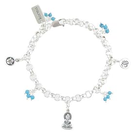 Buddha, Om (Aum), and Lotus Charm Bracelet in Sterling Silver on a 7 3/4" Rolo Chain, #8214