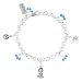 Young Sitting Buddha, Om (Aum) Design, Lotus Flower and KARMA Word Tag Charm Bracelet with Turquoise Beads in Sterling Silver on a 7 3/4" Rolo Chain, #8214