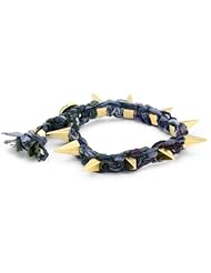 Ettika Pyramid Spike Vintage Ribbon Braid Button Bracelet