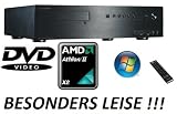 HTPCAmdDVD-717 xp  	AMD Athlon X2 265 2x 3,3GHz  	4GB DDR3 (2x 2GB)  	Mainboard mit AMD-880G-Chipsatz (1x PS/2, 1x VGA, 1x DVI-D Port, 1x HDMI Port, 1x Optical SPDIF, 5x USB2.0, 1x eSATAII, 1x USB3.0, 1x RJ-45 LAN, 5x HD Audio)	500GB Sata2  	DVD-Supermulti-Brenner  	Slim-HTPC-Gehäuse in Schwarz aus gebürstetem Aluminium mit Front-USB/Audio/Multimediatasten und Fernbedienung (34.30 cm x 42.00 cm x 10.30 cm) DER SUPERLEISE WOHNZIMMER-PC MIT WINDOWS XP PROFESSIONAL SP3