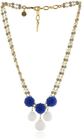 David Aubrey Blue and White Carved Flower with White Drop Necklace, 18"