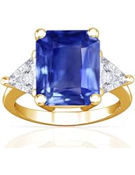 18K Yellow Gold Emerald Cut Blue Sapphire Three Stone Ring (GIA Certificate)