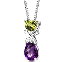 Irresistible Allure: Sterling Silver 2.25 carats Multishape Checkerboard Cut Peridot and Amethyst Pendant with 18 inch Silver Necklace and Free Shipping