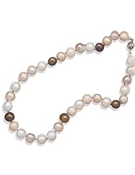 .925 Sterling Silver 16" Earth Tone 10mm Freshwater Pearl Knotted Necklace