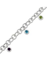 Sterling Silver Gemstone Link Bracelet - 8 Inch