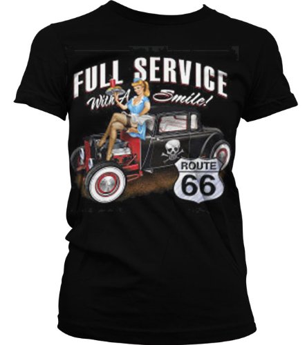 Route 66 Hot Rod Juniors T-shirt - Full Service With A Smile Waitress Design Juniors Shirt