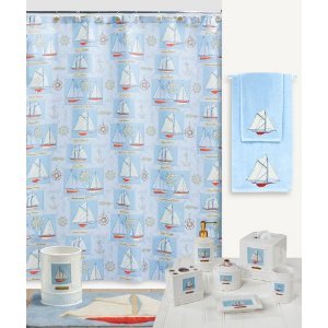 Sail Boat Shower Curtain Compass Anchors