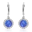 Earrings With 5.25ctw Precious Stones - Genuine Clean Diamonds and Tanzanites Crafted in 14K White Gold Length 27mm