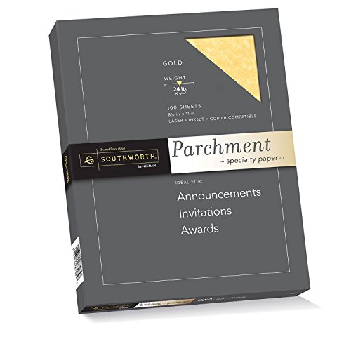 Southworth Colors + Textures Fine Parchment Paper, 24 lb, 8.5 x 11 Inches, Gold, 100 Sheets (P994CK)