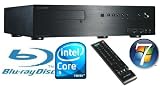 HTPCIntelBluray-507 w7 Intel Core i5-660 2x 3,33GHz 4GB DDR3 (2x 2GB) Gigabyte H55M-D2H mit Intel-H55-Chipsatz (1x PS/2, 1x VGA, 1x DVI-D Port, 1x HDMI Port, 1x Optical SPDIF, 8x USB2.0, 1x RJ-45 LAN, 6x HD Audio Jack) 500GB Sata2 Bluray-Combo (BR-Lesen/DVD-Brennen) Slim-HTPC-Gehäuse in Schwarz aus gebürstetem Aluminium mit Front-USB/Audio/Multimediatasten und Fernbedienung (34.30 cm x 42.00 cm x 10.30 cm) DER SUPERLEISE BLURAY-WOHNZIMMER-PC MIT WINDOWS7 HOME-PREMIUM 64BIT
