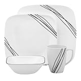 Corelle Square 16-Piece Set, Service for 4, includes 4-each 10-1/4-inchDinner Plates, 8-3/4-inch Luncheon Plates, 22-ounce Soup/Cereal Bowl,12-ounce Porcelain Mugs, Simple Sketch