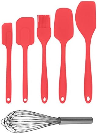 Kitchen Gems Silicone Kitchen Utensil Tool Gift Set - Includes Heat-Resistant Flexible Nonstick Silicone Spatula Set with Basting Brush and Stainless Steel Whisk (Red)