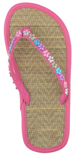 Girls Flip Flops:Capelli New York Daisy Gems On Pu Upper & Tatami Sock Girls Fashion Flip Flop Pink Combo 3/4