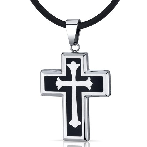 Stainless Steel Fleur-de-lis Medieval Cross Unisex Pendant Necklace