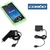Durable Flexible Soft Light Green Silicone Skin Case + Car Charger + Home Travel Charger for Sprint Samsung SPH-M800 Instinct Cell Phone