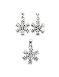 Sterling Silver Snowflake Earrings and Pendant Set. Metal Wt- 5.26g
