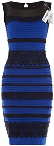 Heegin Women's Blue and Black White and Gold Stripe Lace Bodycon Dress