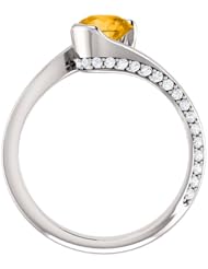 Platinum 6.00mm Round Cut Citrine and Diamond Ring -- LIFETIME WARRANTY