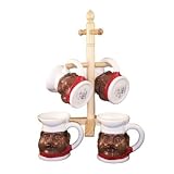4pc COFFEE MUGS W/WOOD RACK BLACK CHEF /AUNT JEMIMA