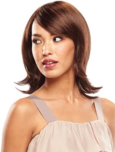 WY Blue Sky 14inch Auburn Red Short Straight Bob Wig Layered Medium Shoulder Length as Real Hair Synthetic Cosplay Wig for women with Side Swept Bangs Fringe Fashion +Free Wig Cap