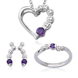 Sterling Silver Rhodium Plated Sterling Silver Genuine Amethyst Heart Pendant,... by