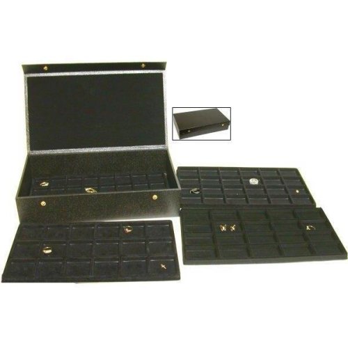 4 Black Trays Charm Display & Jewelry Travel Case Box