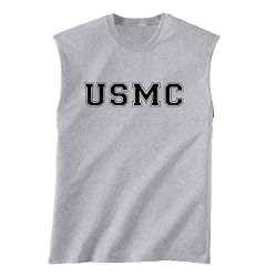 USMC Athletic Marines Sleeveless T-Shirt - Military Style Physical Training T-Shirt in gray