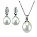 Dewdrop White Cultured Pearl 14k White Gold Diamond Pendant Necklace & Earrings Set - Dahlia Classic Collection
