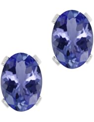 2.32 Ct Oval Blue AAA Tanzanite 14K White Gold Stud Earrings