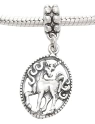 Sterling Silver One Sided Framed Mystical Unicorn Dangle Bead Charm