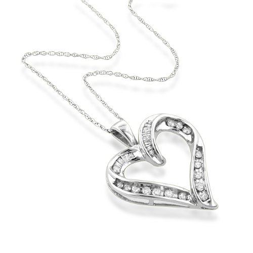 Where to buy 10K White Gold 1/3 Carat Diamond Heart Pendant with 18" rope Chain