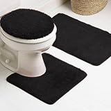 3 PIECE BATHROOM RUG, CONTOUR & LID COVER SET - BLACK