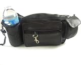 Genuine Leather Black Fanny Pack Waist Bag with Drink Holder & Cell Phone Pouch