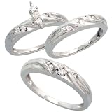 14k White Gold 3-Piece Trio His (4mm) & Hers (3.5mm; 9mm) Wedding Band Set, w/ 0.55 Carat Brilliant Cut Diamonds (Men's Size 9 to 12; Ladies' Size 6 to 8)